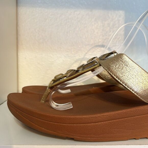 Fitflop Roka Womens Embellished Gold Thong Platform Summer Comfort Sandals - Picture 5 of 12